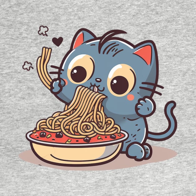 Cute Cat Eating Spaghetti by UnrealArtDude